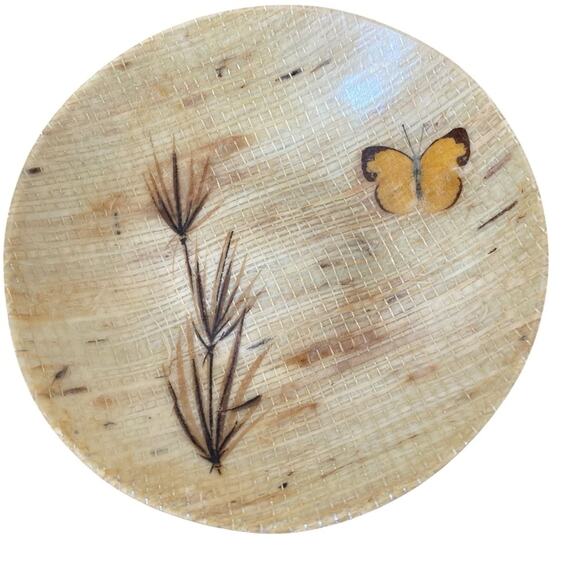 Vintage MCM Fiberglass Serving Bowl & Dishes Butterfly Yellow Tan Set - Picture 3 of 10